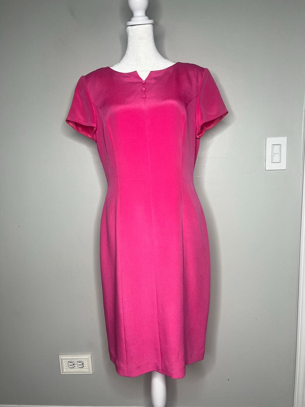 Talbots Pure Silk Sheath Dress Pink Short Sleeve Career Cocktail‎ Sz 8 Old Money